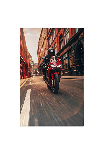 StoryGift Romania Tablou Canvas Motocicletă Roșie La Plimbare Pe Străzi Urban...