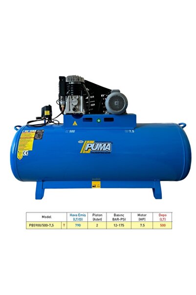 Puma 500 Lt  7.5 HP HAVA KOMPRESÖRÜ, İTALYAN ALÜMİNYUM KAFALI 12 BAR, 380 V