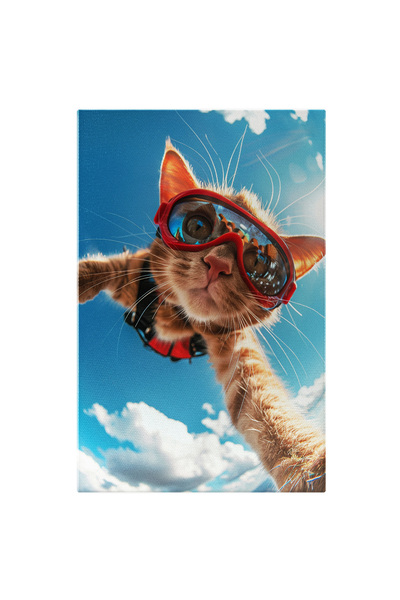 StoryGift Romania Tablou Canvas Parașutistul Pisică Manx Zbor Din Avion Cu Pa...