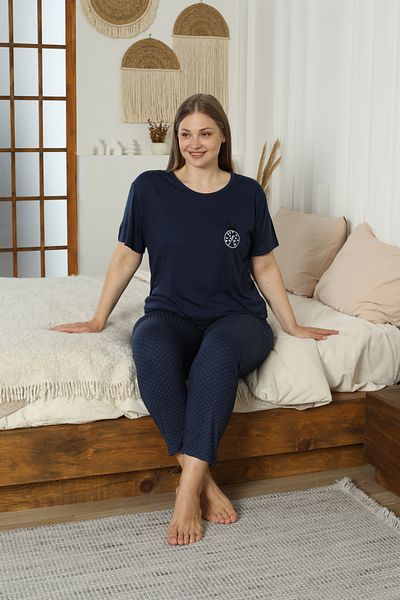 LİLA İÇ GİYİM Battal Viscose Short Sleeve Pajama Set