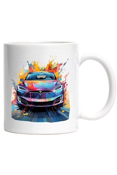 StoryGift Romania Cana Cu Masina, Brand, Tesla, Sosea, Viteza, Vopsea, Multicolor 330 Ml, Ceramica, Cu ,stg