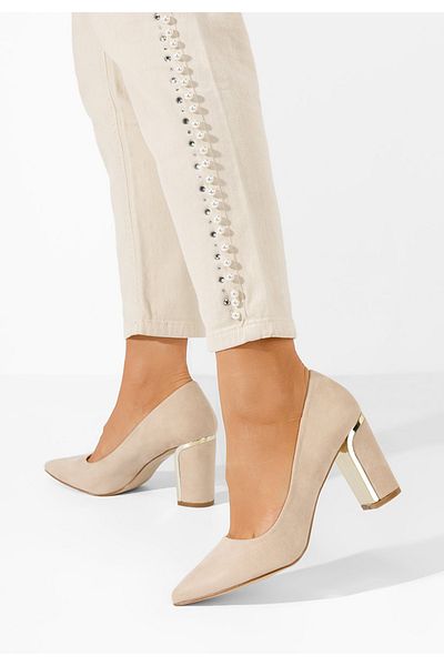 B T Shoes Sireda V3 Beige Chunky Heel Shoes