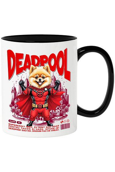StoryGift Romania Mug with Pomeranian Dog in Deadpool Costume with Cape, Night Hero, Cartoons, With
