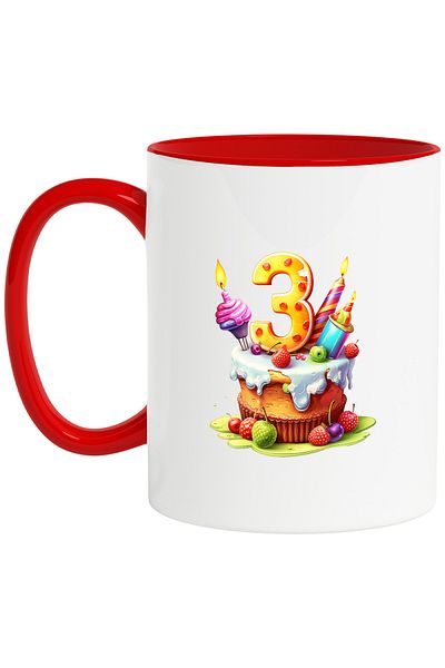 StoryGift Romania Mug with cake with the number 3, three years, illustration, for children, little, child, gift, With ,STG