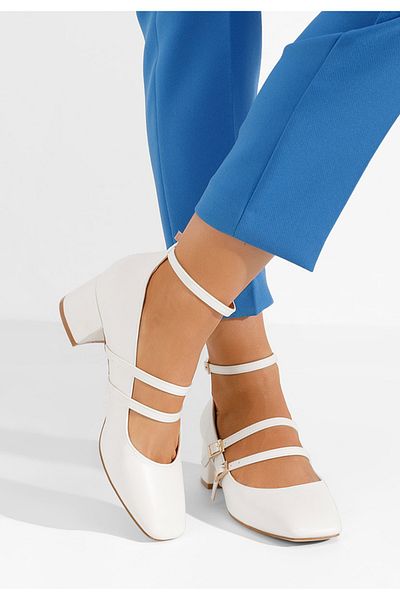 B T Shoes White Karta chunky heel shoes
