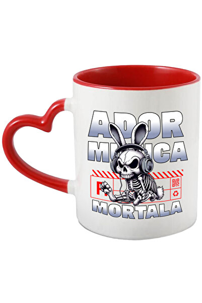 StoryGift Romania Cana Iepure Schelete Ador Muzica Mortala, 330ml, Ceramica Cu Maner Inima Rosie, Cu Ma,stg