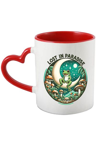StoryGift Romania Mug with a frog on the moon with the message "Lost in paradise", hippie style, culture,, With ,STG