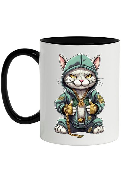 StoryGift Romania Mug With Cat, Sweatshirt, Chain, Gold, Money, Coins, Strap, Multicolor 330 ml, Wax, With
