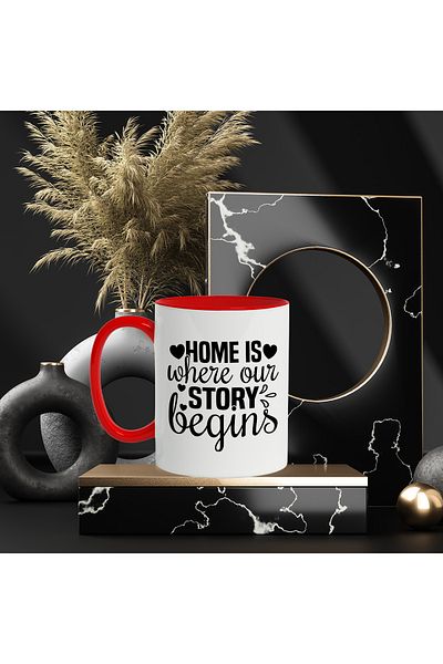 StoryGift Romania Mug with hearts and the message "Home is where our story begins" - "home is where our story begins", With ,STG