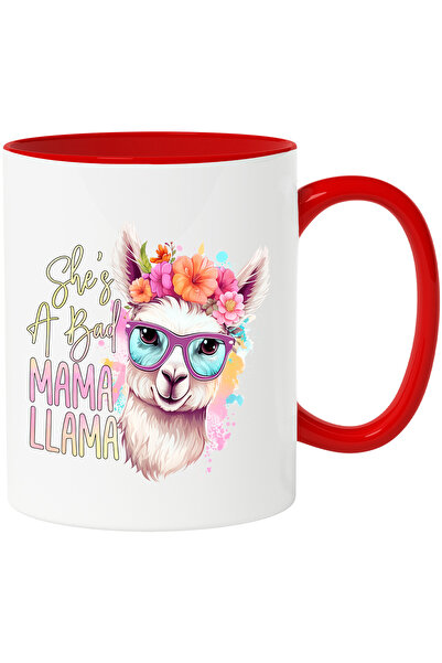 StoryGift Romania Cana Cu Lama Cu Flori In Cap Cu Mesajul "she's A Bad Mama Llama", Mama Rea, Vese, Cu ,stg