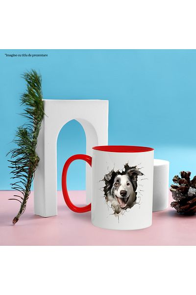 StoryGift Romania Mug with a playful dog sticking its head out the wall, illustration, man's friend, With ,STG