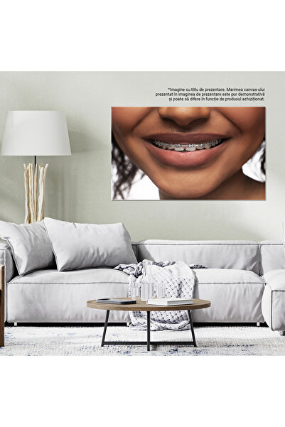 StoryGift Romania Tablou Canvas - Zambet Stralucitor: Femeie Neagra, Aparat Dentar, Igiena Orala