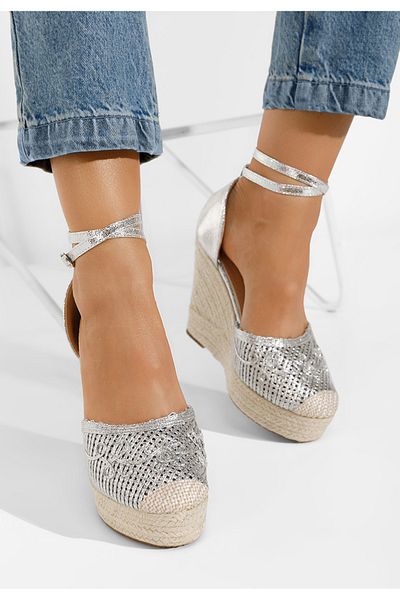 B T Shoes Jolyne silver espadrille platform sandals