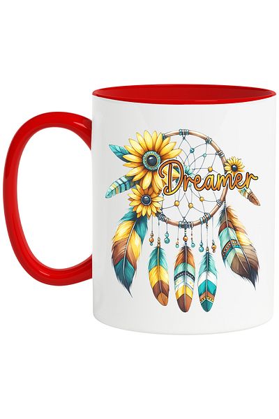 StoryGift Romania Mug with the message "Dreamer", sunflower, dreamer, star net, feathers, astr, With ,STG