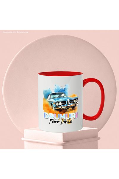 StoryGift Romania Mug With Message Roads Without Limits, Car, Vintage, Retro, Multicolor 330 ml, Ce, Cu, STG
