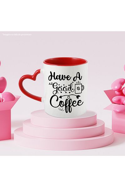 StoryGift Romania Mug with hearts and the text "Have a good coffee" - have a good coffee with Heart Handle, With ,STG.
