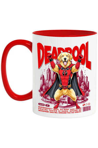 StoryGift Romania Cana Cu Golden Retriever Caine In Costum De Deadpool Cu Pel...
