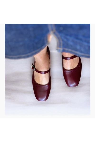 NE&VE SHOES Γυναικείες μπαλαρίνες με αγκράφα από γνήσιο δέρμα μπορντό