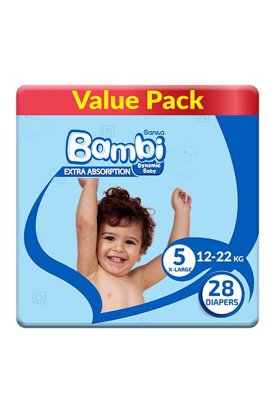 Bambi Baby Diaper Value Pack Size 5 Extra Large 12-22 kg 28 pcs
