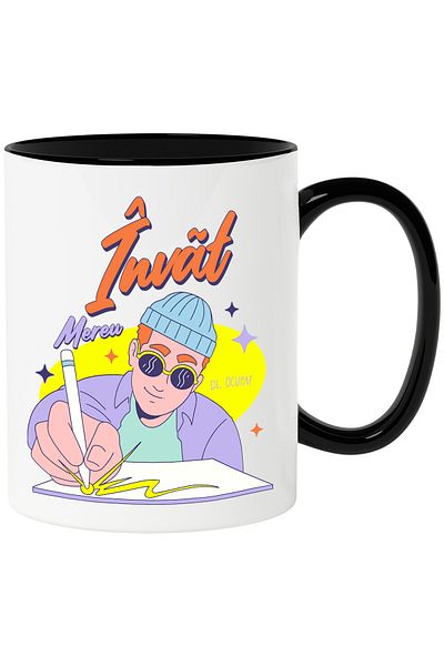 StoryGift Romania Mug always learning boy studying gangster school, 330ml, Ceramic with Black Handle, With M