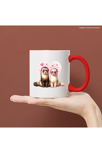 StoryGift Romania Mug with 2 weasels, illustration, hearts, friendship, relationship, love, glasses, With ,STG