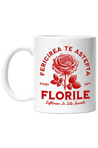 StoryGift Romania Cana Cu Trandafir Rosu Text Fericire Te Asteapta Text Flori...