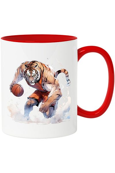 StoryGift Romania Mug with a tiger playing basketball | illustration | sport | competition | match | c, Cu