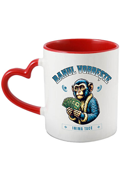 StoryGift Romania Cana Banul Vorbeste Inima Tace Maimuta Cu Bani, 330ml, Ceramica Cu Maner Inima R, Cu ,stg