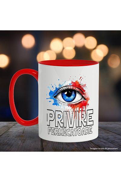 StoryGift Romania Mug With Message Charming Look, Eyes, Paint Splatters, Eyelashes, Multicolor 330, With ,STG