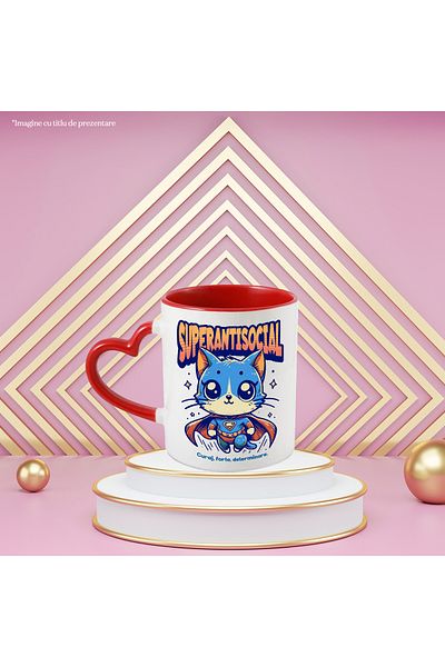 StoryGift Romania Super Anti-Social Mug, Superhero, Flying Cat, 330ml, Ceramic with Heart Handle, With ,STG.