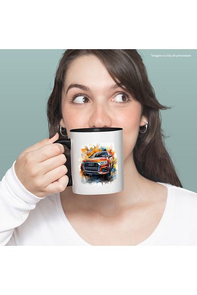 StoryGift Romania Mug With Watercolor Illustration, Car, Audi, Brand, Multicolor 330 ml, Ceramic, With,STG.