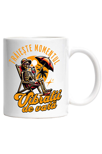StoryGift Romania Cana Traieste Momentul, Vibratii De Vara Schelete Plaja, 330ml, Ceramic Cu Maner, Cu ,stg