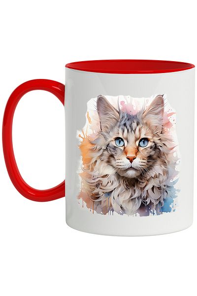 StoryGift Romania Cat Mug, Watercolor, Illustration, Eyes, Animal, Multicolor 330 ml, Ceram, With