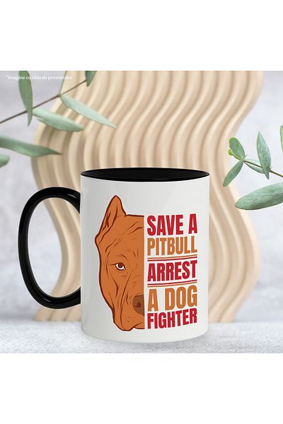 StoryGift Romania Mug With Message In English Save A Pitbull Arrest A Dog Fighter, Dog, Multicolor, With ,STG.