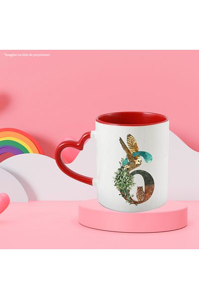 StoryGift Romania Mug With Number, 6, Owls, Leaves, Nature, Multicolor 330 ml, Ceramic with Handle, With,STG