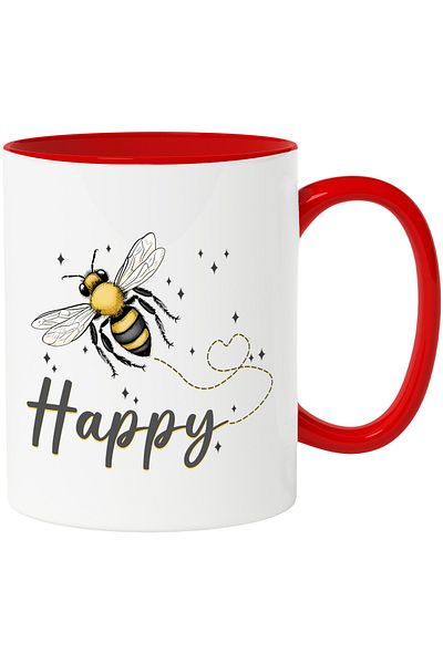 StoryGift Romania Cana Cu Albina In Zbor Cu Mesajul "happy", Fericire, Bucurie, Stelute, Insecta, , Cu ,stg