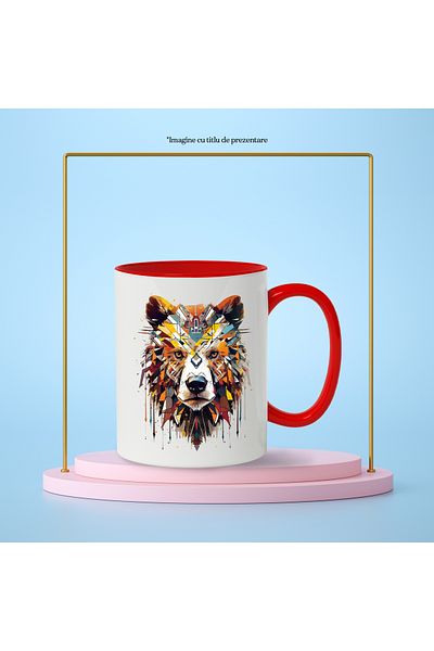 StoryGift Romania Bear Head Mug, Mosaic, Paint Splatter, Abstract, Multicolor 330 ml, Ceramic, With ,STG