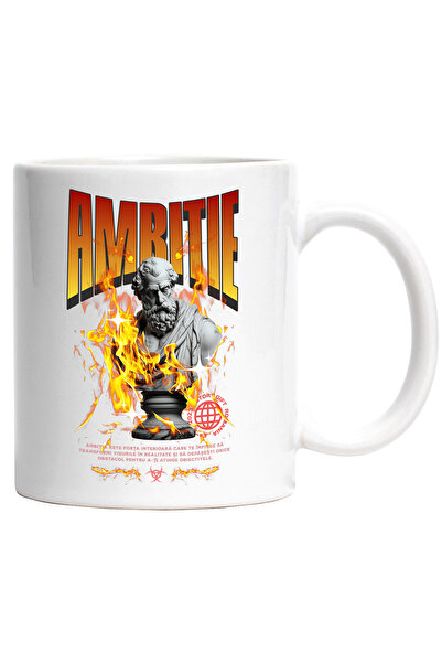 StoryGift Romania Cana Ambitie, 330ml, Ceramic Cu Maner Alb, Cu Maner Alb Stg...