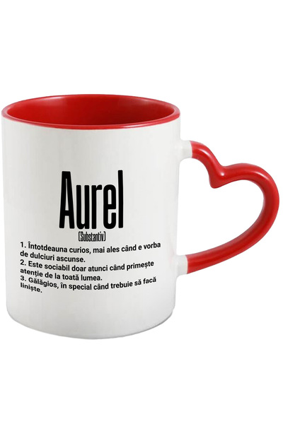 StoryGift Romania Cana Cu Numele Aurel, Cu Mesaj Amuzant, Curios, Sociabil, G...