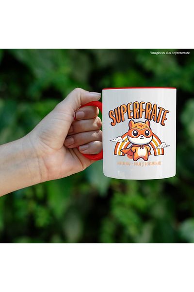 StoryGift Romania Super Brother Mug - Superhero, Courage and Determination, 330ml, Ceramic with Red Handle, With,STG.