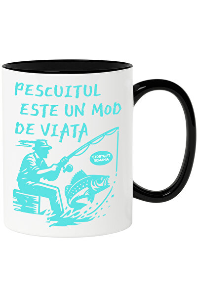 StoryGift Romania Cana Om Ce Prinde Peste Pescuitul Este Un Mod De Viata, 330ml, Ceramica Cu Maner, Cu ,stg