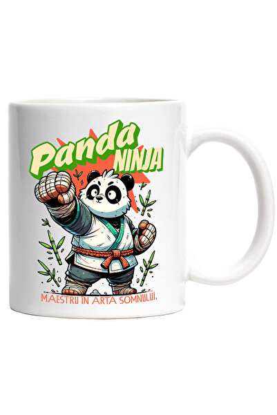 StoryGift Romania Cana Cu Urs Panda Pufos Costum Karate Bambus Text Ninja Maestru In Arta Somnului, Cu ,stg