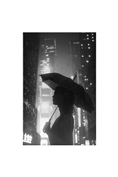 StoryGift Romania Tablou Canvas: Portret Femeie Cu Umbrelă În Ploaie Și Rochi...