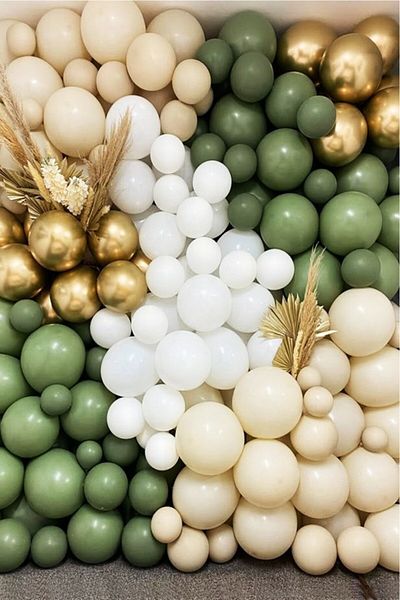 BeySüS Σετ αλυσίδας και αντλίας μπαλονιών Cream Eucalyptus White Gold Chrome 60 τεμαχίων