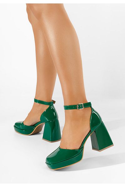 B T Shoes Ibia Green Chunky Heel Shoes
