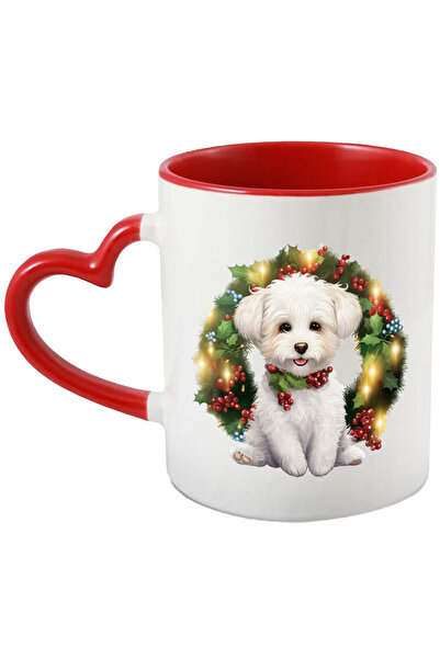 StoryGift Romania Cana Cu Un Catel Cu Blana Alba, Ilustratie, Vesel, Craciun,...