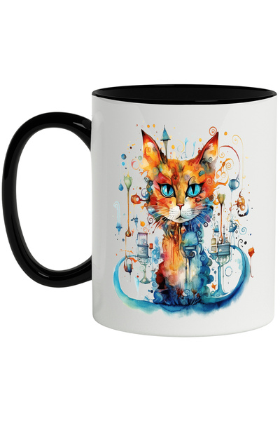 StoryGift Romania Cana Cu Arta Abstracta, Pisica, Forme, Buline, Felinar, Mul...