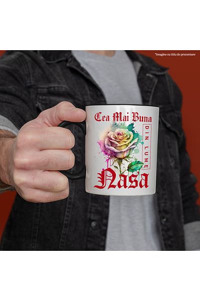 StoryGift Romania Mug With The Text The Best Godmother In The World, Flower, Colorful Rose, Watercolor, With, STG.