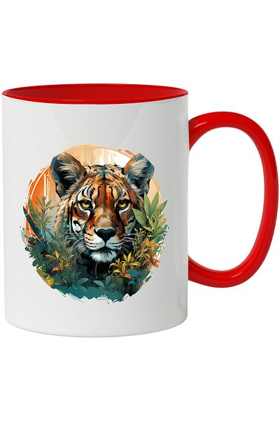 StoryGift Romania Mug With Tiger, Foliage, Leaves, Exotic, Tropical, Animal, Multicolor 330 ml, Wax, With
