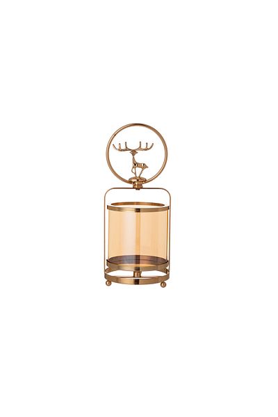 Dania Gold metal candle holder with glass and deer decor 27*10 CM